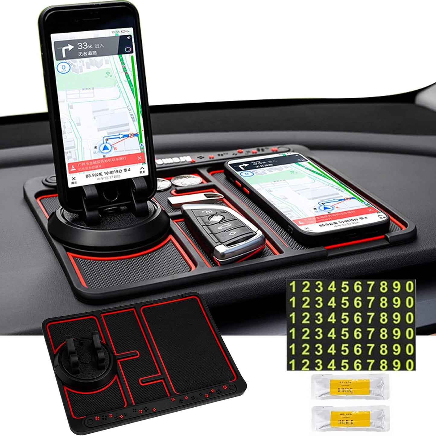 4-in-1 Anti-Slip Car Dashboard Mat – Phone Holder, Parking Number Plate & Car Organizer