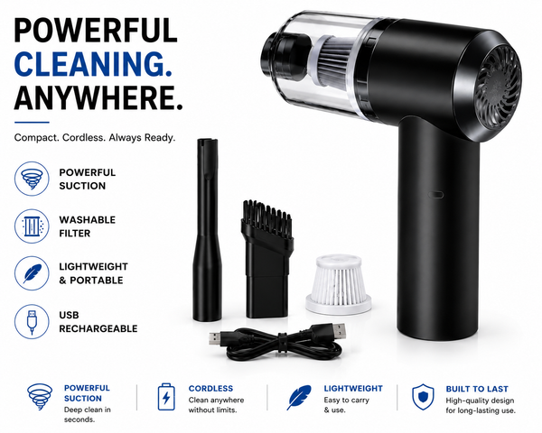 Cordless Handheld Car Vacuum Cleaner – Powerful Portable Dust Cleaner